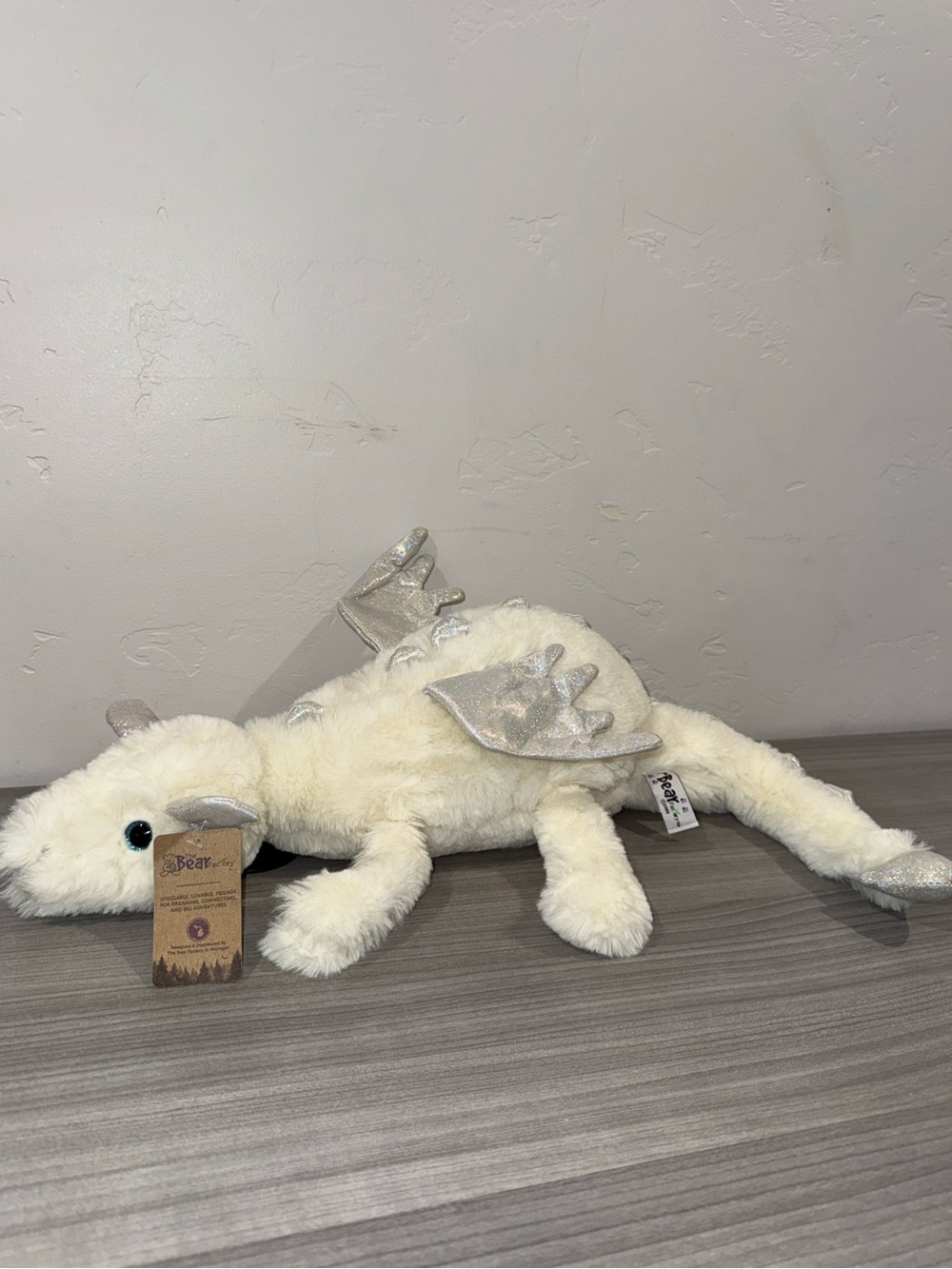 2001 The Bear Factory CLOUD The Dragon 22”Plush Blue Eyes Sparkling Silver Wings